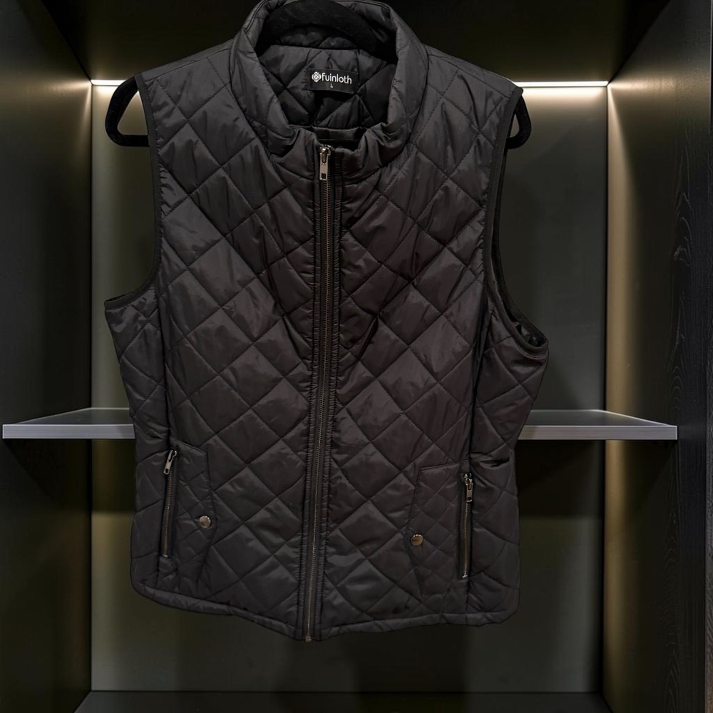 Fuinloth Womens Black Quilted Puffer Vest Lightweight Sleeveless Jacket Large